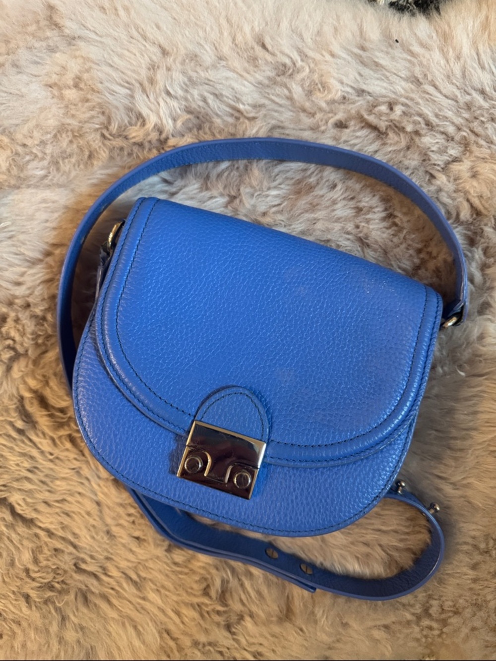 Loeffler Randall Bright Blue Pebbled Leather Crossbody Saddle Bag